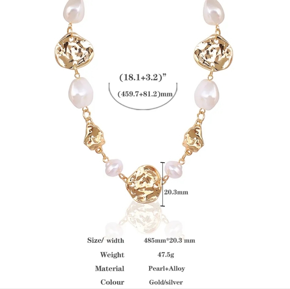 Trendy Gold Color Metal and Pearl Necklace - Picture 4 of 4